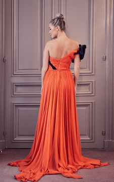 Pleated Strapless Slit Gown Pleated Strapless Slit Gown