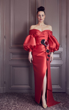 Off Shoulder Column Slit Gown Off Shoulder Column Slit Gown