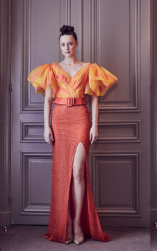 Puff Sleeve Top and Slit Skirt Puff Sleeve Top and Slit Skirt