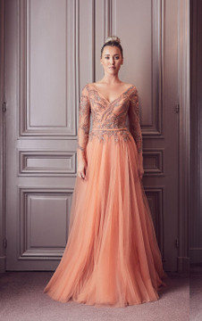 Wide V-Neck Long Sleeve Gown Wide V-Neck Long Sleeve Gown