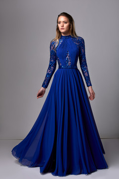 Sequin Sleeve Mouslin Gown Sequin Sleeve Mouslin Gown