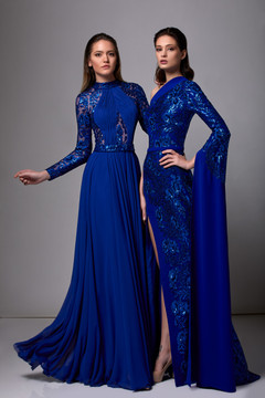 Sequin Sleeve Mouslin Gown Sequin Sleeve Mouslin Gown