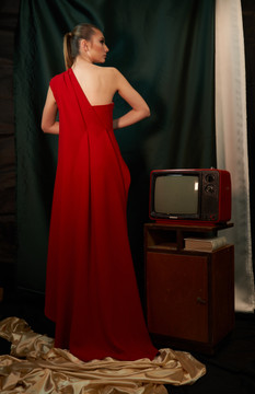 Draped One Shoulder Crepe Gown Draped One Shoulder Crepe Gown