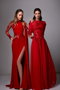 Long Sleeve Crepe Slit Gown Long Sleeve Crepe Slit Gown