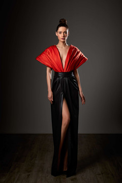 Ruched Short Sleeve Slit Gown Ruched Short Sleeve Slit Gown