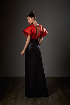 Ruched Short Sleeve Slit Gown Ruched Short Sleeve Slit Gown