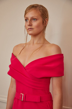 Off Shoulder Belted Slit Gown Off Shoulder Belted Slit Gown