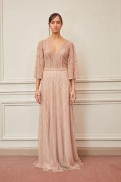 ¾ Sleeve V Neck Gown