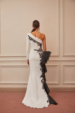 Long Sleeve Ruffled Slit Gown Long Sleeve Ruffled Slit Gown