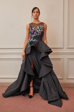 Sleeveless Ruffled Slit Skirt Gown Sleeveless Ruffled Slit Skirt Gown