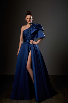 Sculpted Micado One Shoulder Slit Gown Sculpted Micado One Shoulder Slit Gown