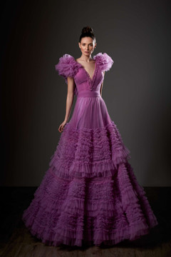 Ruffled V-Neck A-Line Gown Ruffled V-Neck A-Line Gown