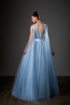 Sleeveless Back Drape Pleated Gown Sleeveless Back Drape Pleated Gown