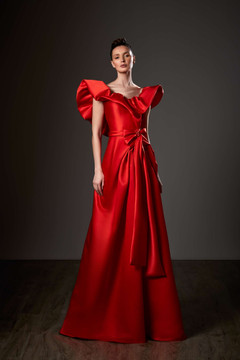 Ruffled Neck A-Line Gown Ruffled Neck A-Line Gown