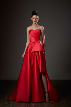 Sweetheart Neck Draped A-Line Slit Gown