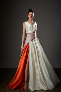 Sleeveless Side Slit Color Block Gown