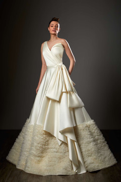 One Shoulder Draped Sash A-Line Gown