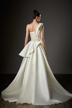 One Shoulder Draped Sash A-Line Gown