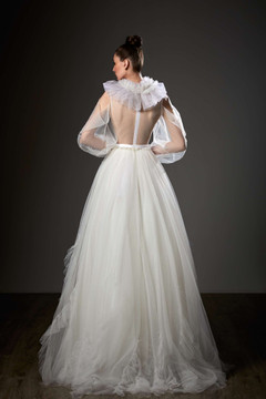 Ruffled Neck Long Sleeve A-Line Gown Ruffled Neck Long Sleeve A-Line Gown