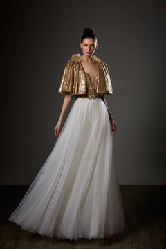 Short Sleeve Pleated A-Line Gown with Cape Jacket Short Sleeve Pleated A-Line Gown with Cape Jacket