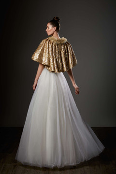 Short Sleeve Pleated A-Line Gown with Cape Jacket Short Sleeve Pleated A-Line Gown with Cape Jacket