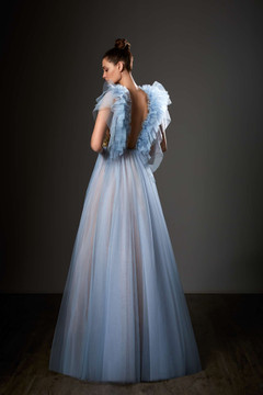 Short Sleeve Pleated A-Line Gown Short Sleeve Pleated A-Line Gown