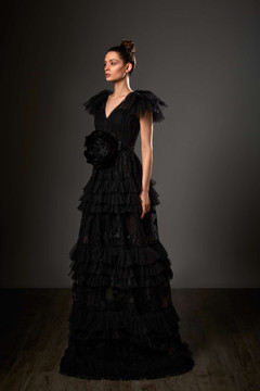 Short Sleeve V-Neck Tiered Gown Short Sleeve V-Neck Tiered Gown