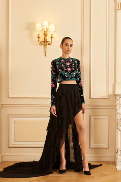 Long Sleeve Velvet Top and Georgette Slit Skirt