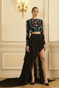 Long Sleeve Velvet Top and Georgette Slit Skirt