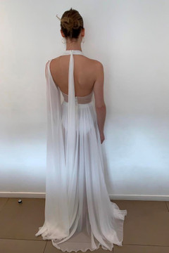 Plunging Neck Georgette Slit Gown Plunging Neck Georgette Slit Gown