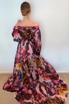 Off Shoulder Organza Print Gown