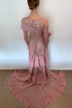 Ruffled Georgette and Lace Gown Ruffled Georgette and Lace Gown