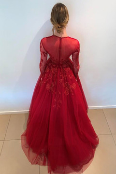 Beaded Tulle Long Sleeve A-Line Gown Beaded Tulle Long Sleeve A-Line Gown