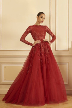 Beaded Tulle Long Sleeve A-Line Gown Beaded Tulle Long Sleeve A-Line Gown
