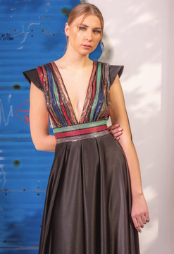Sequin Cap Sleeve Crepe Gown Sequin Cap Sleeve Crepe Gown