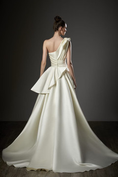 One Shoulder Satin Peplum Gown One Shoulder Satin Peplum Gown
