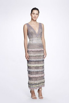 Embellished V-Neck Tiered Gown with Cape Embellished V-Neck Tiered Gown with Cape