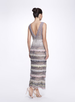 Embellished V-Neck Tiered Gown with Cape Embellished V-Neck Tiered Gown with Cape