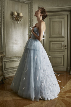 Lia Strapless Pleated Tulle Peplum Gown