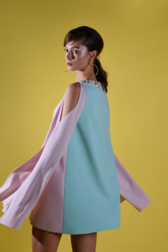 Cape Sleeve Cold Shoulder Crepe Dress Cape Sleeve Cold Shoulder Crepe Dress