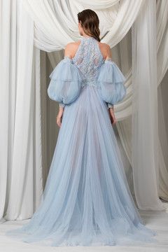 Long Sleeve Cold Shoulder Tulle Gown Long Sleeve Cold Shoulder Tulle Gown
