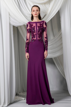 Long Sleeve Crêpe Marocain Fitted Gown