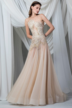 Cap Sleeve A-Line Tulle Gown