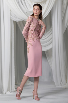 Long Sleeve Illusion Lace and Crêpe Marocain Dress Long Sleeve Illusion Lace and Crêpe Marocain Dress