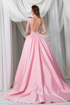 Cap Sleeve Organza and Taffeta Ball Gown