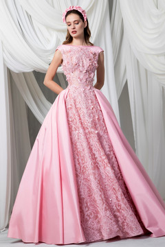 Cap Sleeve Organza and Taffeta Ball Gown