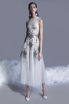 Beaded Tulle Sleeveless Midi Dress with Jacket