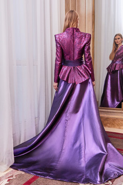 Long Sleeve Peplum Slit Gown Long Sleeve Peplum Slit Gown