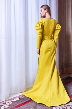 Long Sleeve Sweetheart Neck Slit Gown