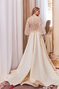 Long Puff Sleeve Top and A-Line Slit Skirt Long Puff Sleeve Top and A-Line Slit Skirt